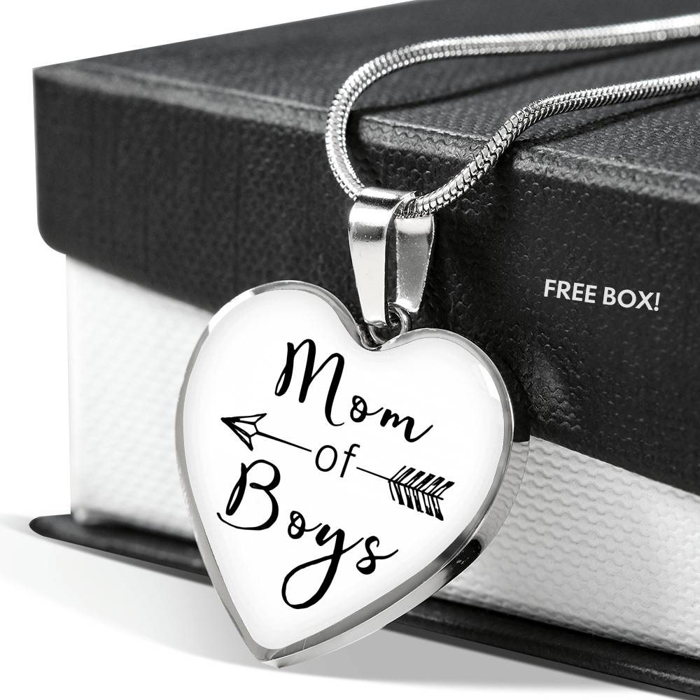 Mom Of Boys - Gold/Silver Heart Necklace - White
