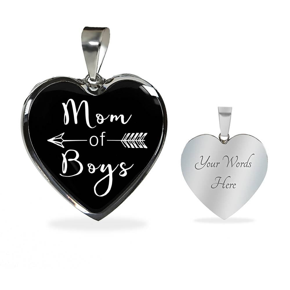 Mom Of Boys - Gold/Silver Heart Necklace - Black