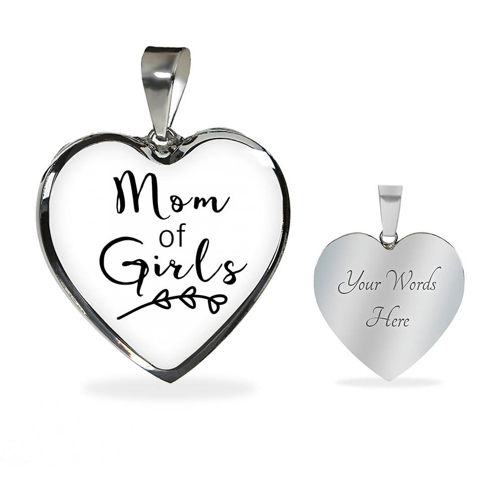 Mom Of Girls - Gold/Silver Heart Necklace - White