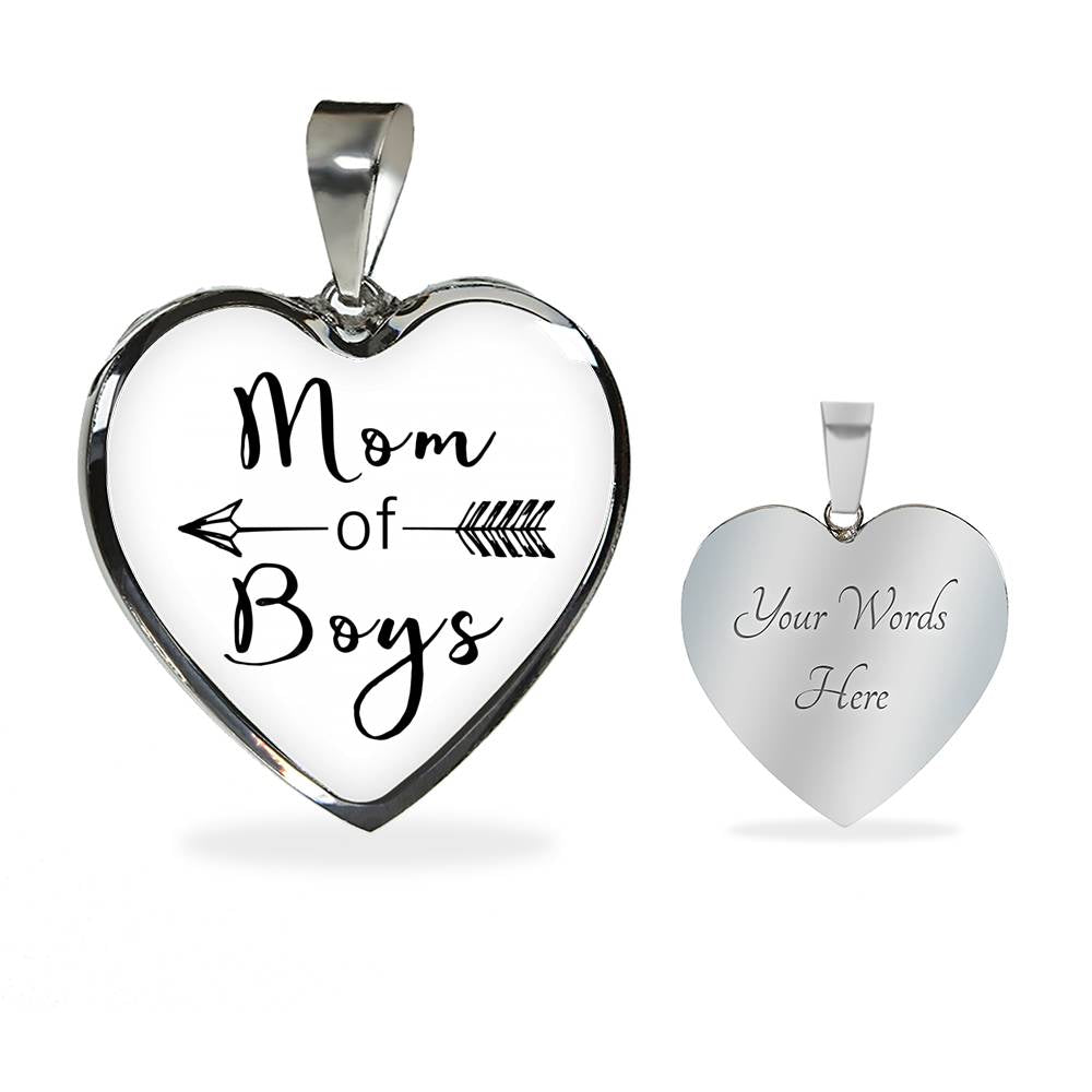 Mom Of Boys - Gold/Silver Heart Necklace - White
