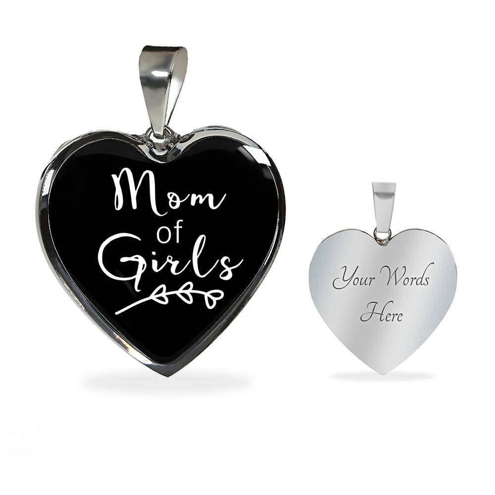 Mom Of Girls - Gold/Silver Heart Necklace - Black