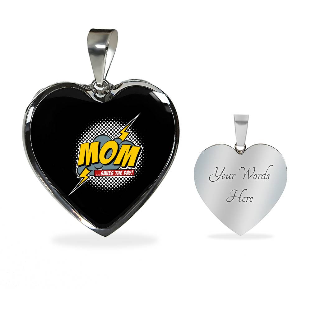 Mom Saves The Day Necklace Heart - Dark