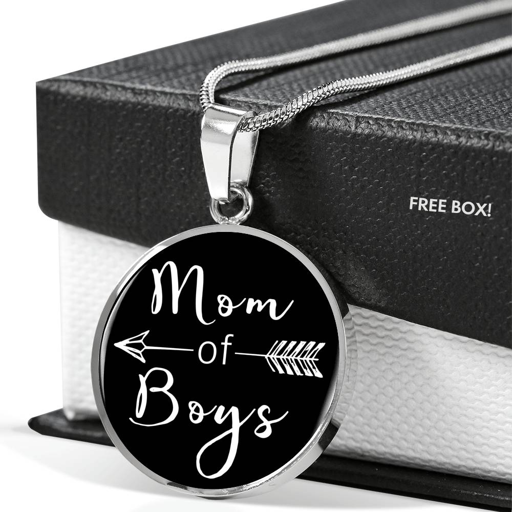 Mom Of Boys - Gold/Silver Round Necklace - Black
