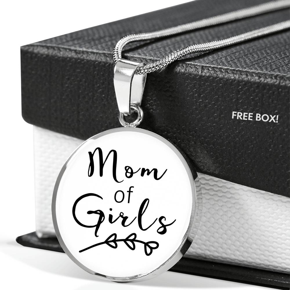 Mom Of Girls - Gold/Silver Round Necklace - White