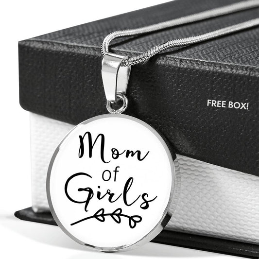 Mom Of Girls - Gold/Silver Round Necklace - White