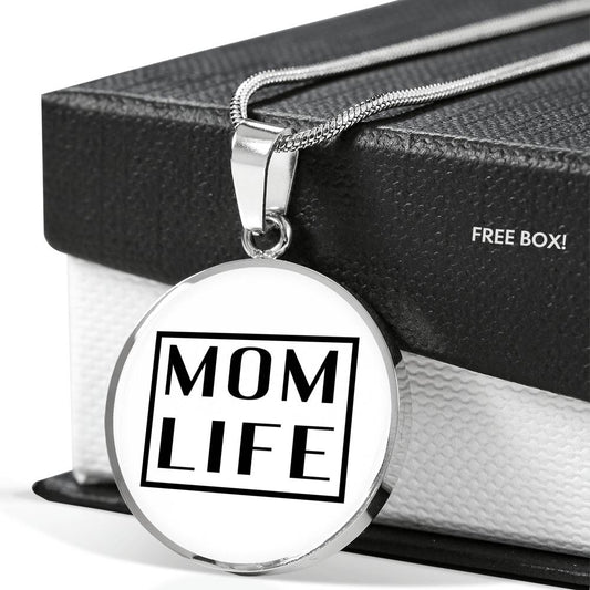Mom Life - Gold/Silver Round Necklace - White