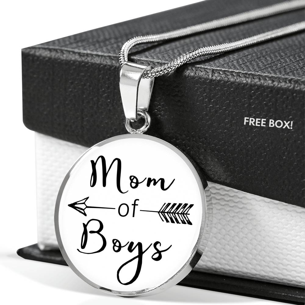 Mom Of Boys - Gold/Silver Round Necklace - White