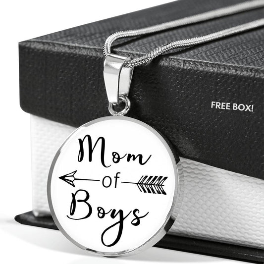 Mom Of Boys - Gold/Silver Round Necklace - White