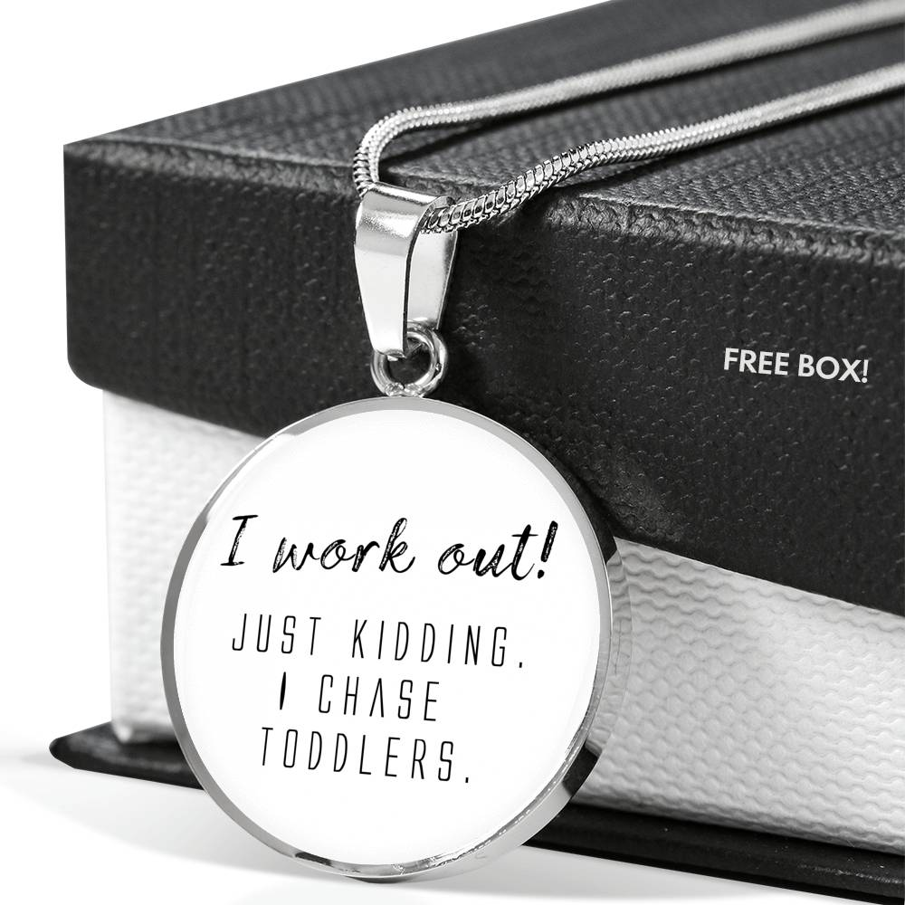 I Work Out! - Gold/Silver Round Necklace - White