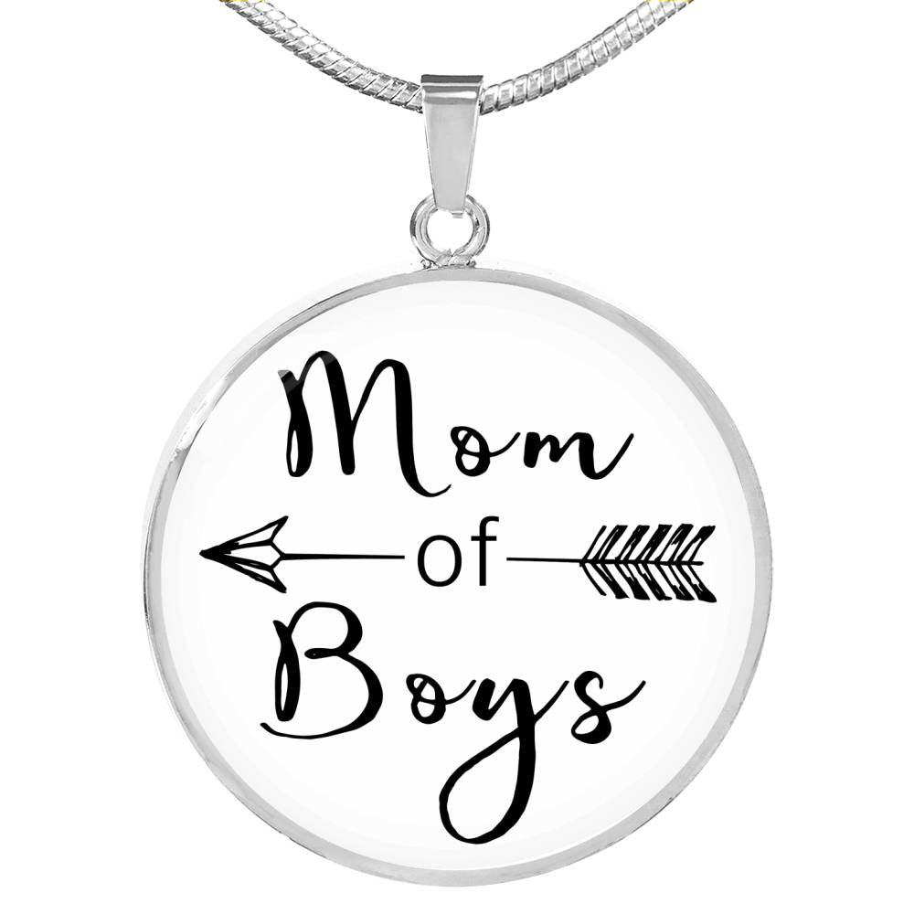 Mom Of Boys - Gold/Silver Round Necklace - White