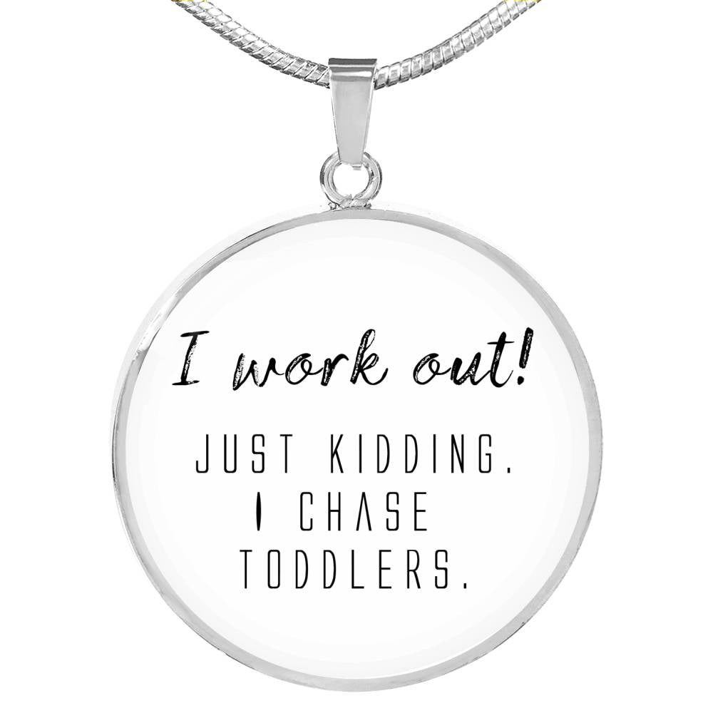 I Work Out! - Gold/Silver Round Necklace - White