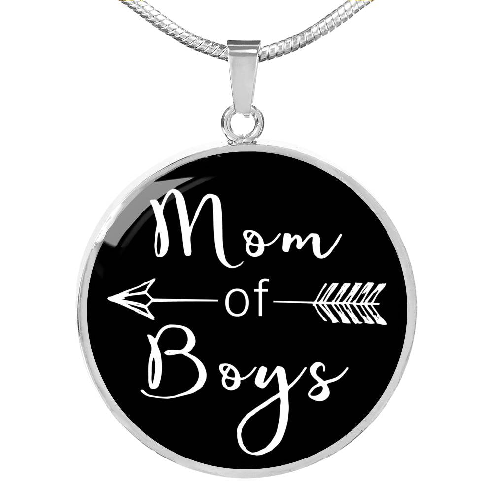 Mom Of Boys - Gold/Silver Round Necklace - Black