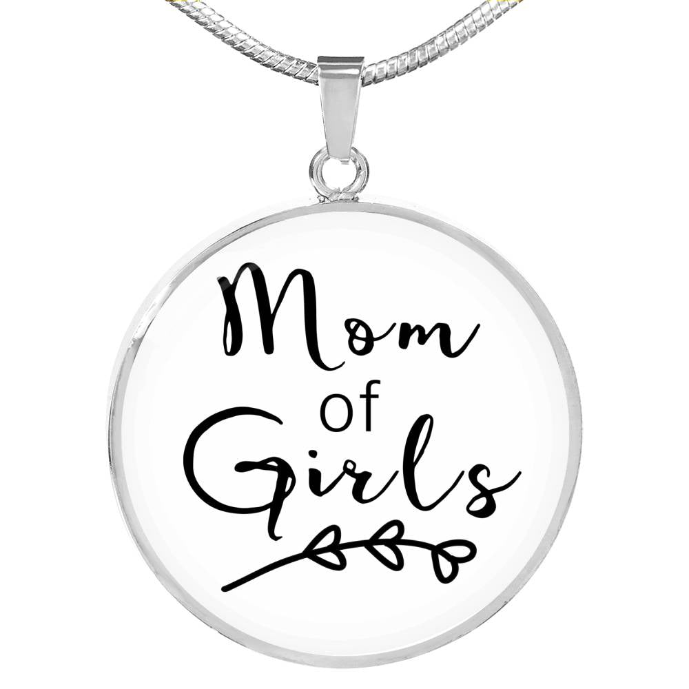 Mom Of Girls - Gold/Silver Round Necklace - White