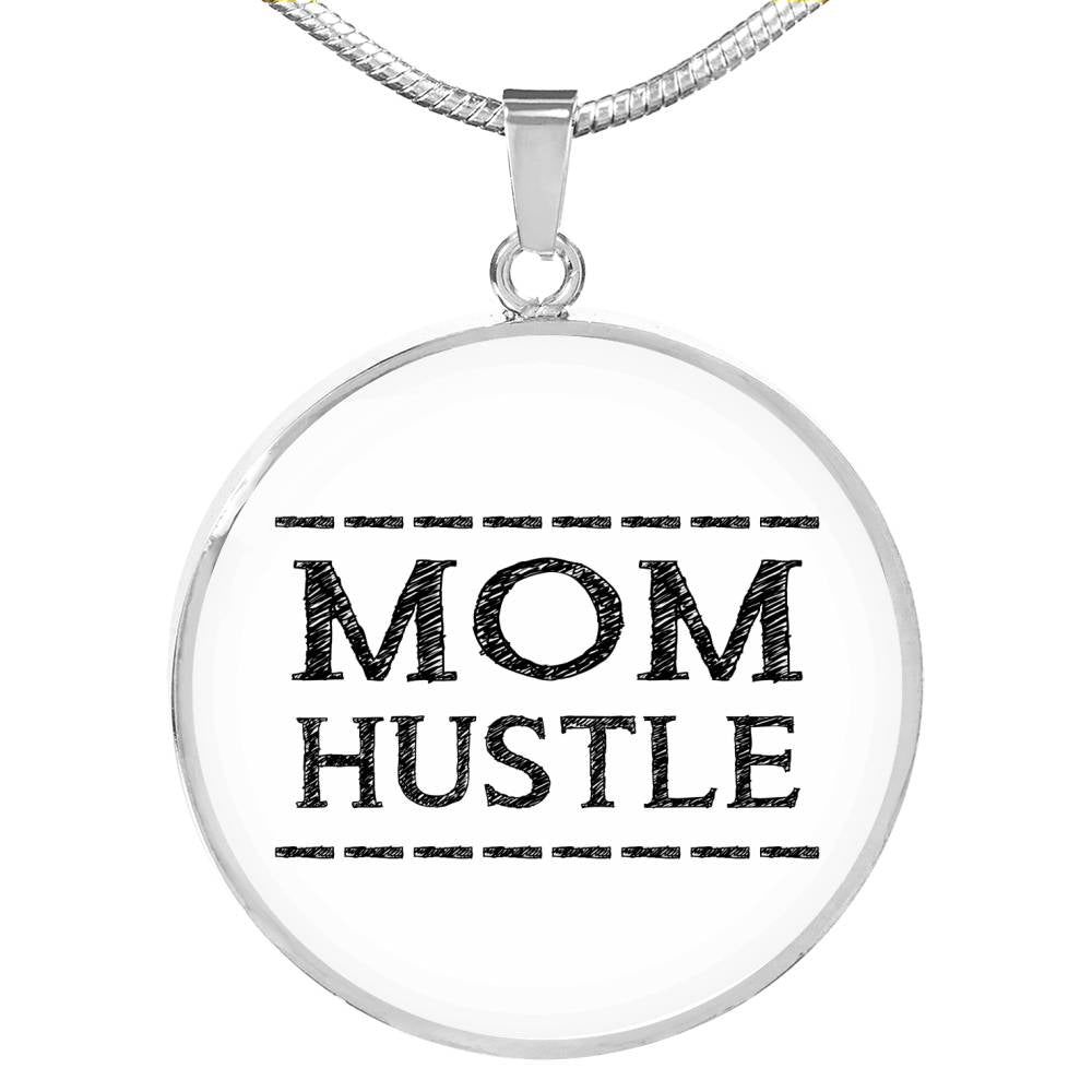 Mom Hustle - Gold/Silver Round Necklace - White