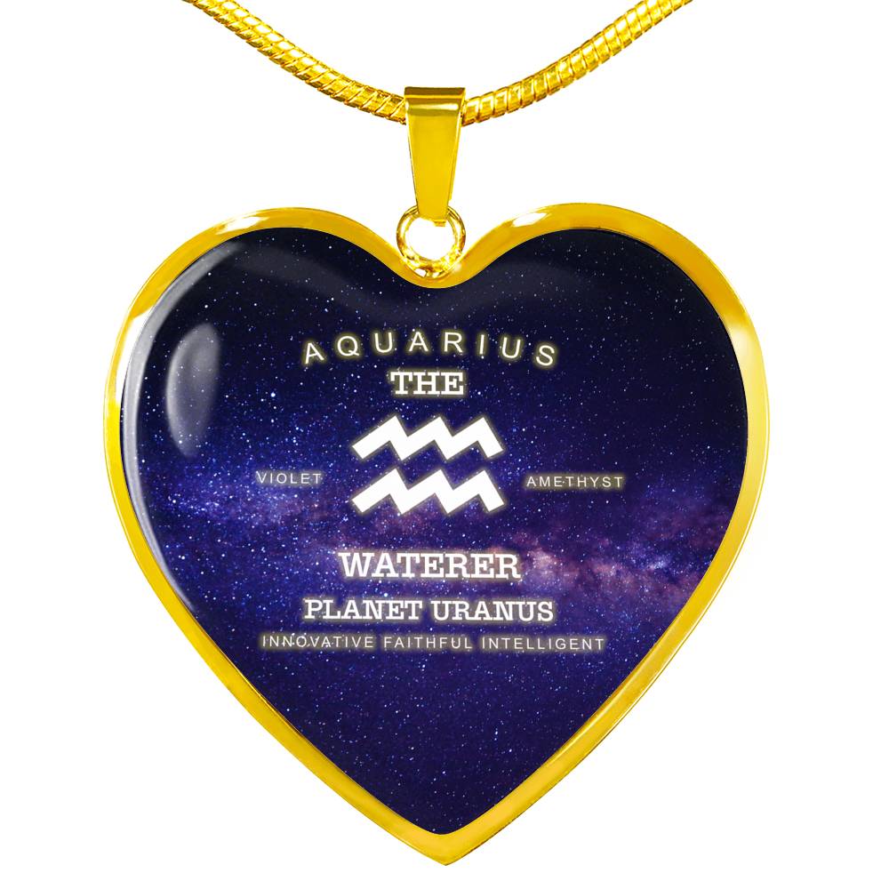 Aquarius Gold/Silver Zodiac Heart Necklace