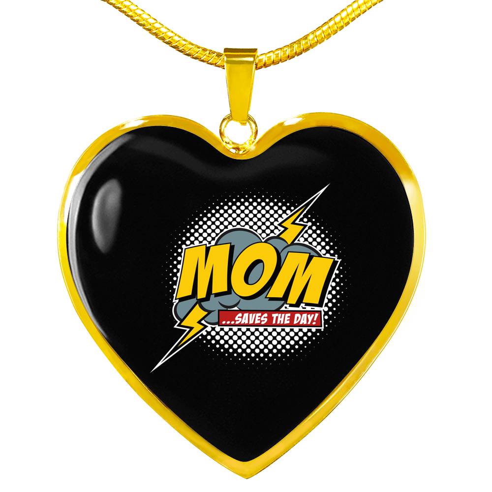 Mom Saves The Day Necklace Heart - Dark