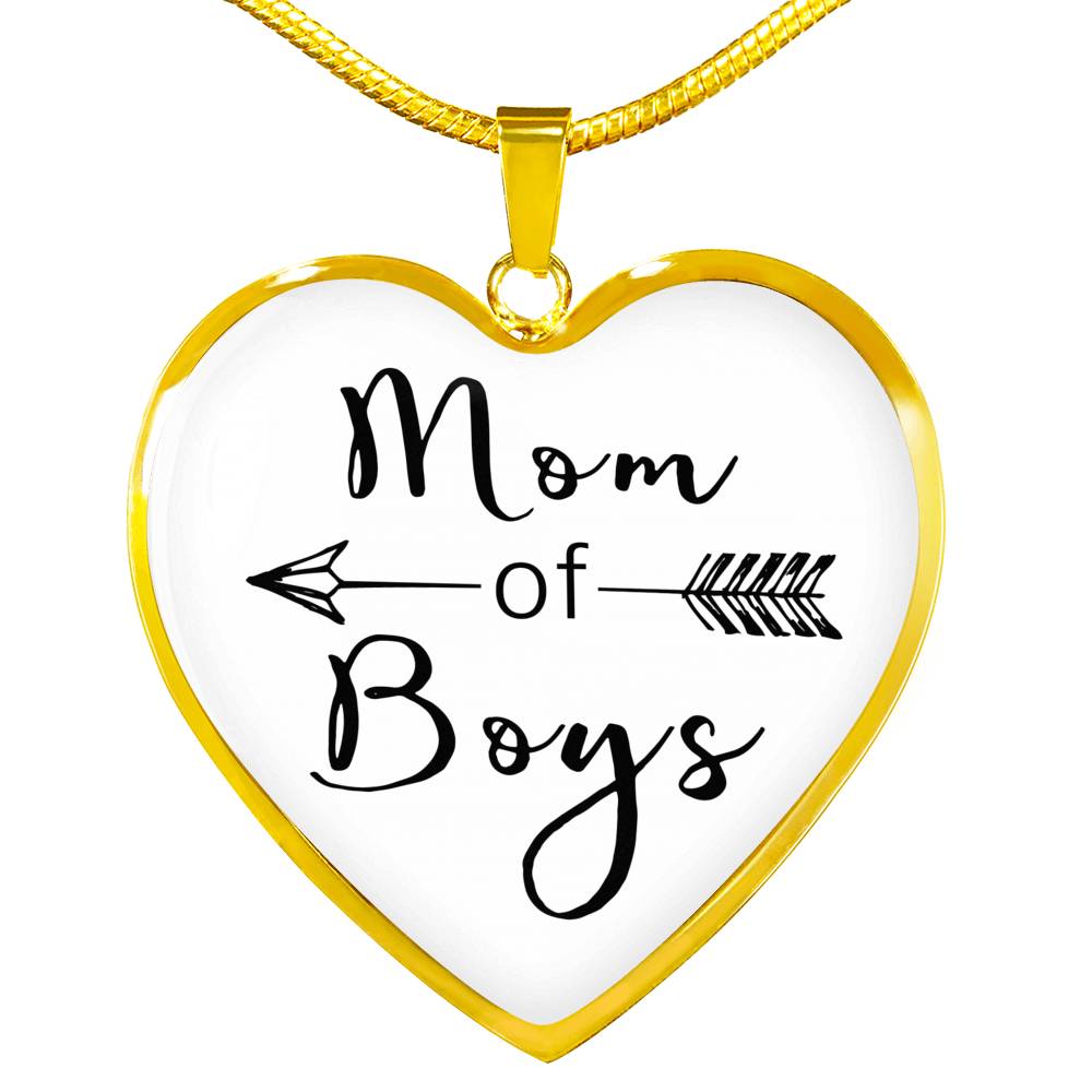 Mom Of Boys - Gold/Silver Heart Necklace - White