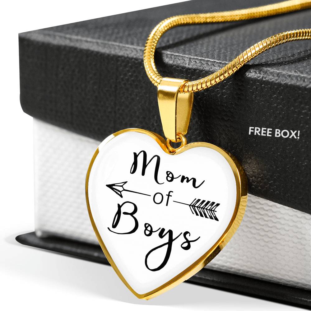 Mom Of Boys - Gold/Silver Heart Necklace - White