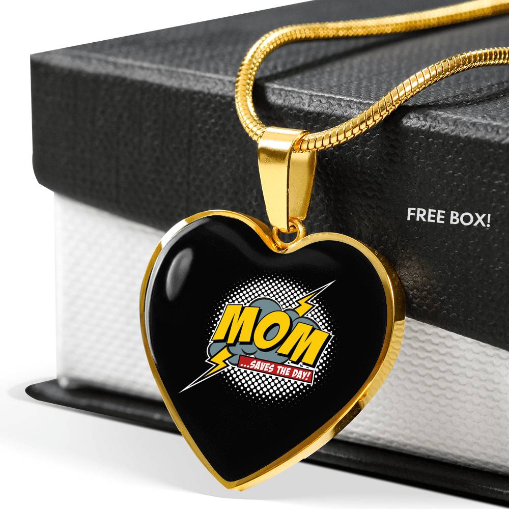 Mom Saves The Day Necklace Heart - Dark