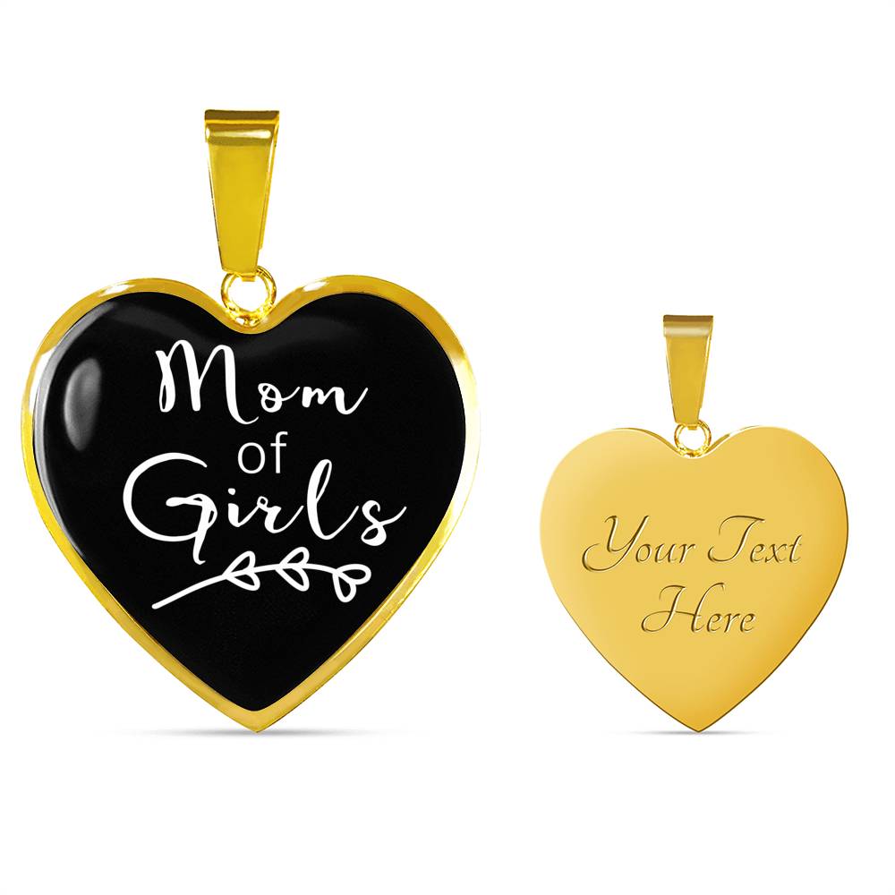 Mom Of Girls - Gold/Silver Heart Necklace - Black