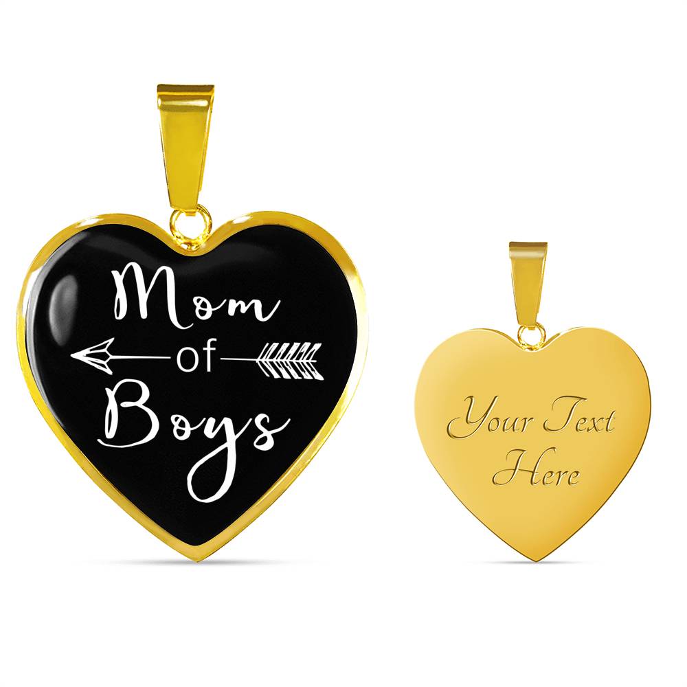 Mom Of Boys - Gold/Silver Heart Necklace - Black