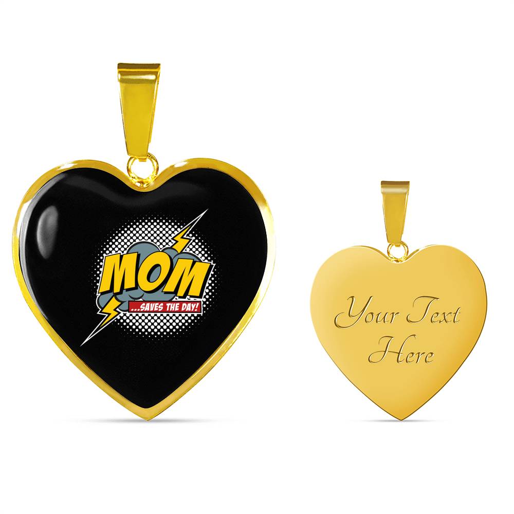 Mom Saves The Day Necklace Heart - Dark