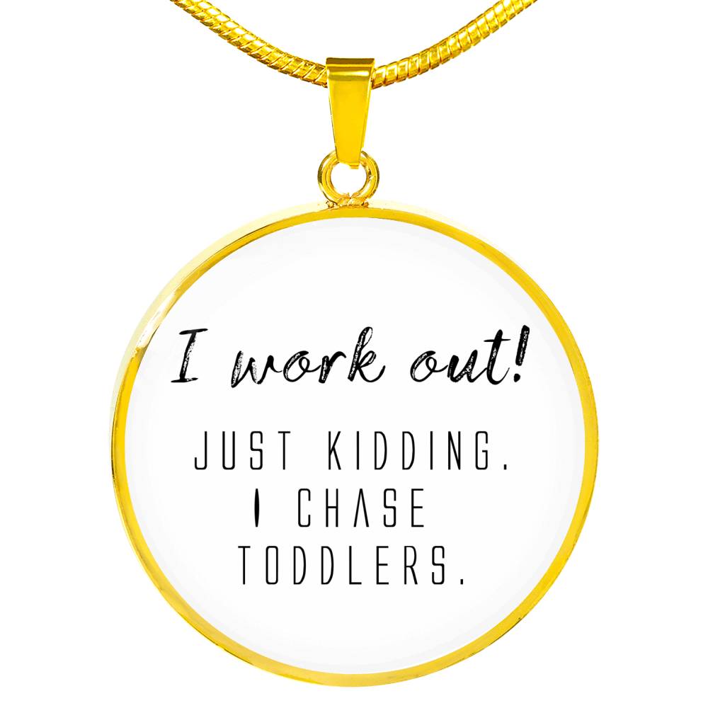 I Work Out! - Gold/Silver Round Necklace - White
