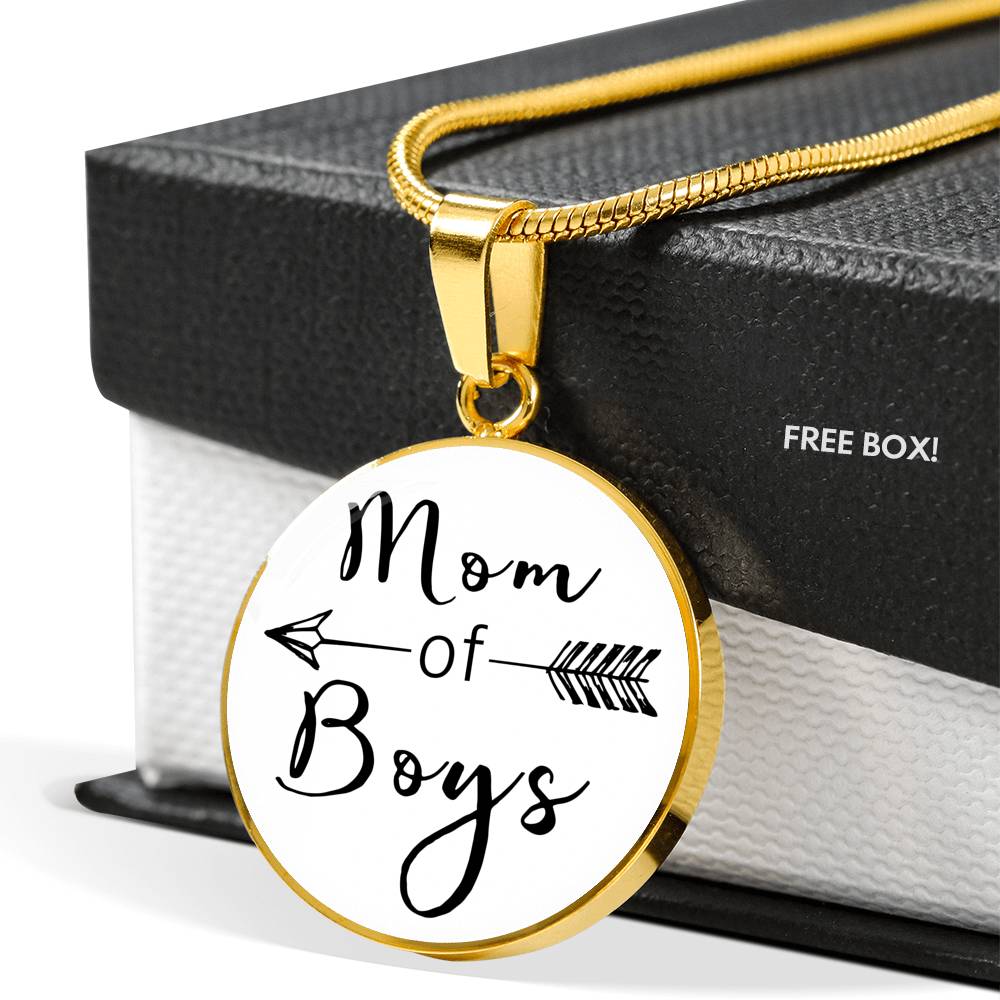 Mom Of Boys - Gold/Silver Round Necklace - White