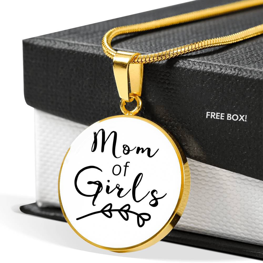 Mom Of Girls - Gold/Silver Round Necklace - White