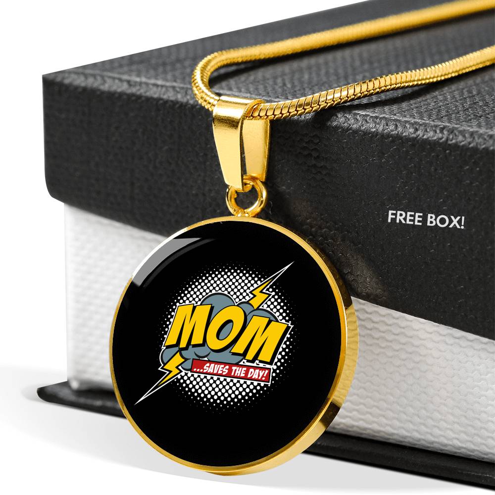 Mom Saves The Day Necklace Round - Dark