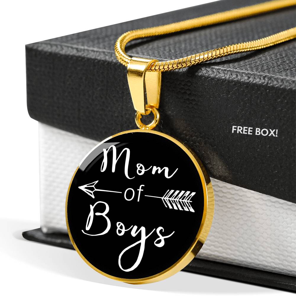 Mom Of Boys - Gold/Silver Round Necklace - Black
