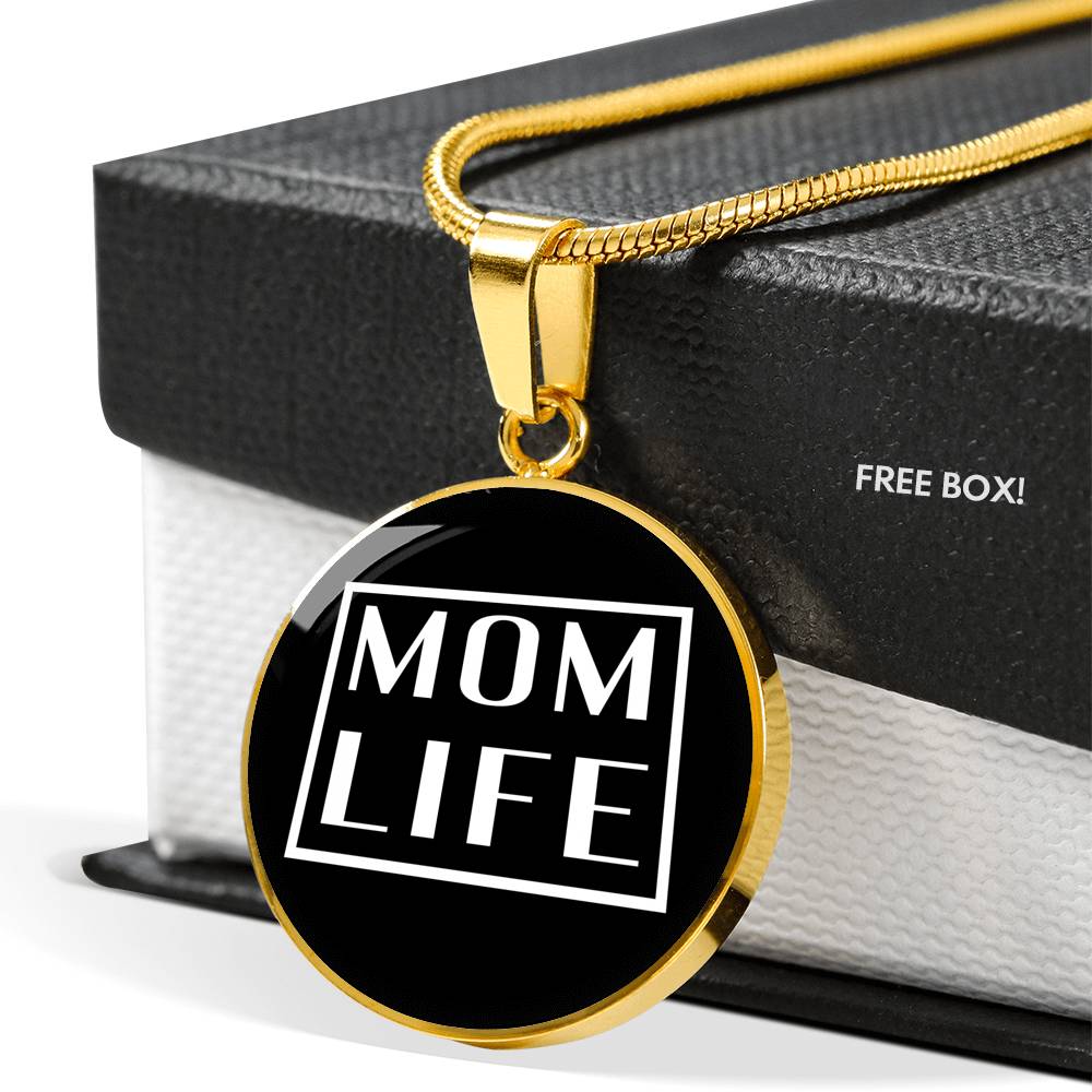 Mom Life - Gold/Silver Round Necklace - Black