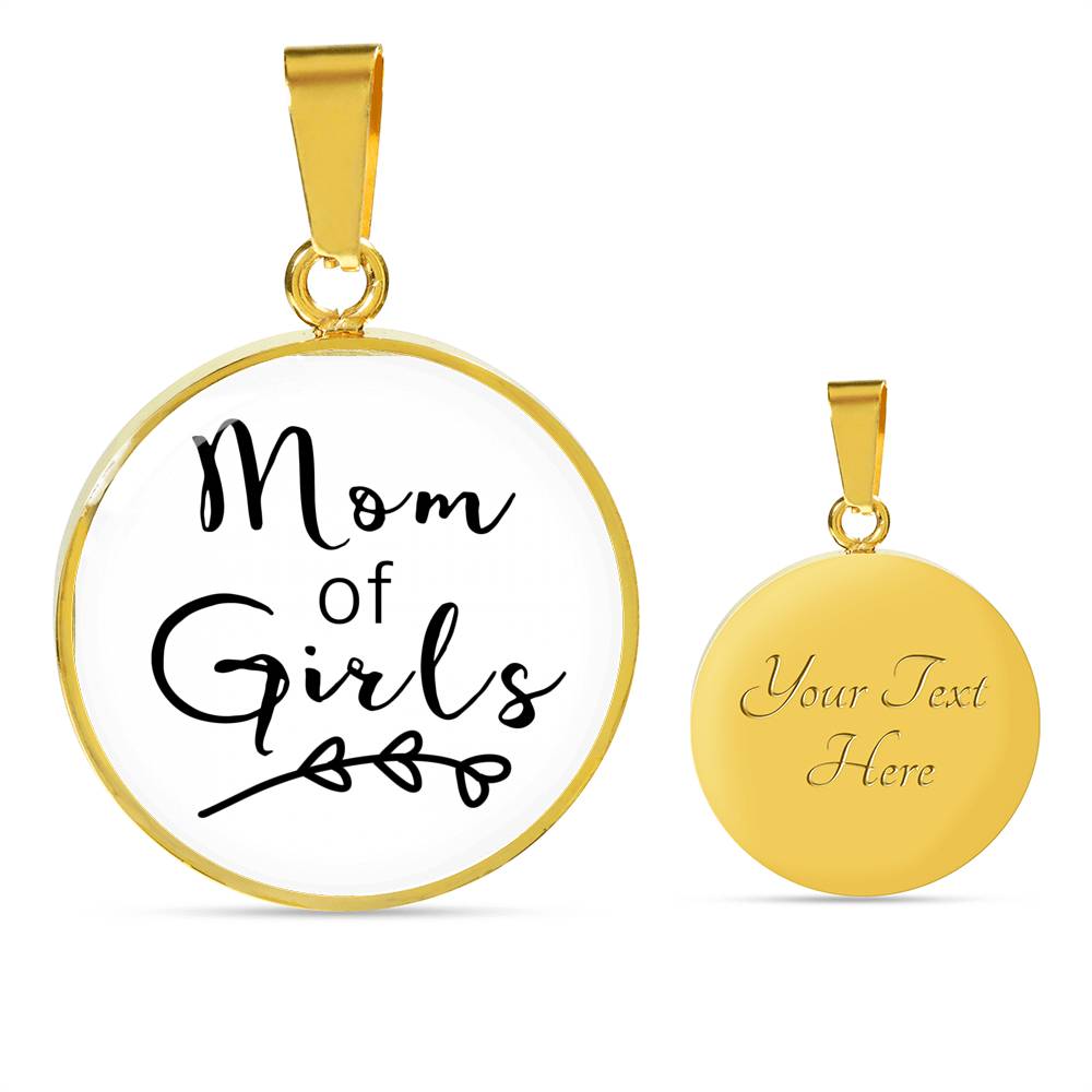 Mom Of Girls - Gold/Silver Round Necklace - White