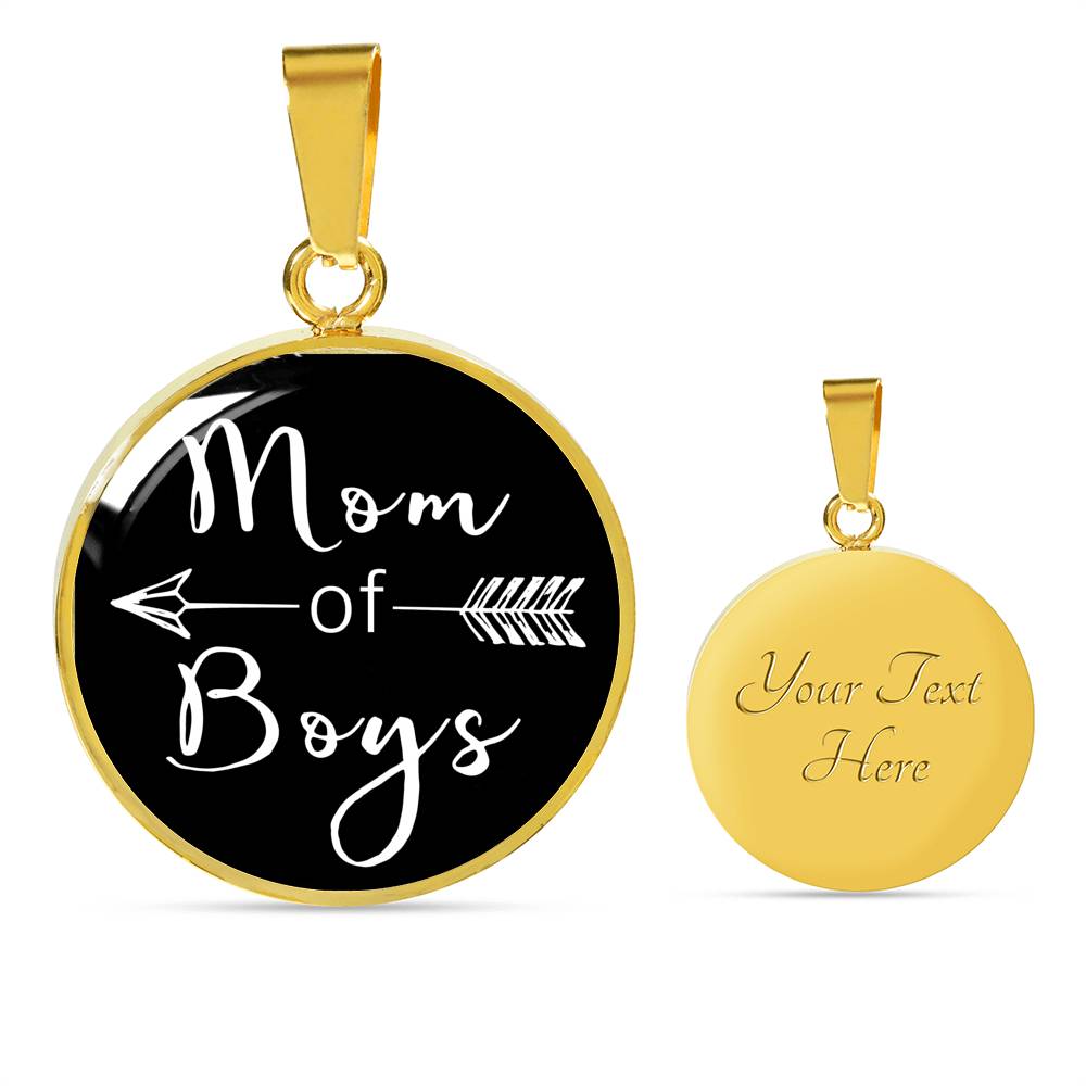 Mom Of Boys - Gold/Silver Round Necklace - Black