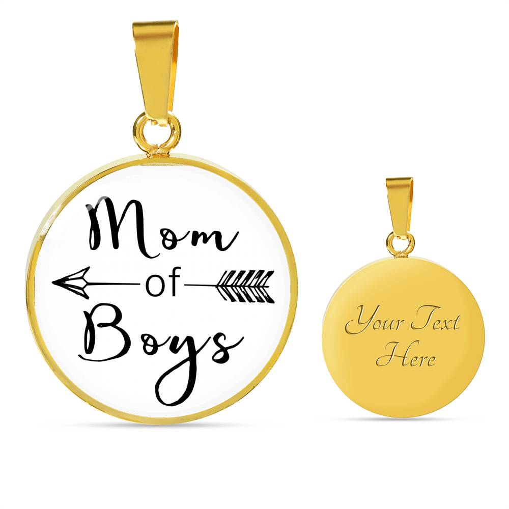 Mom Of Boys - Gold/Silver Round Necklace - White