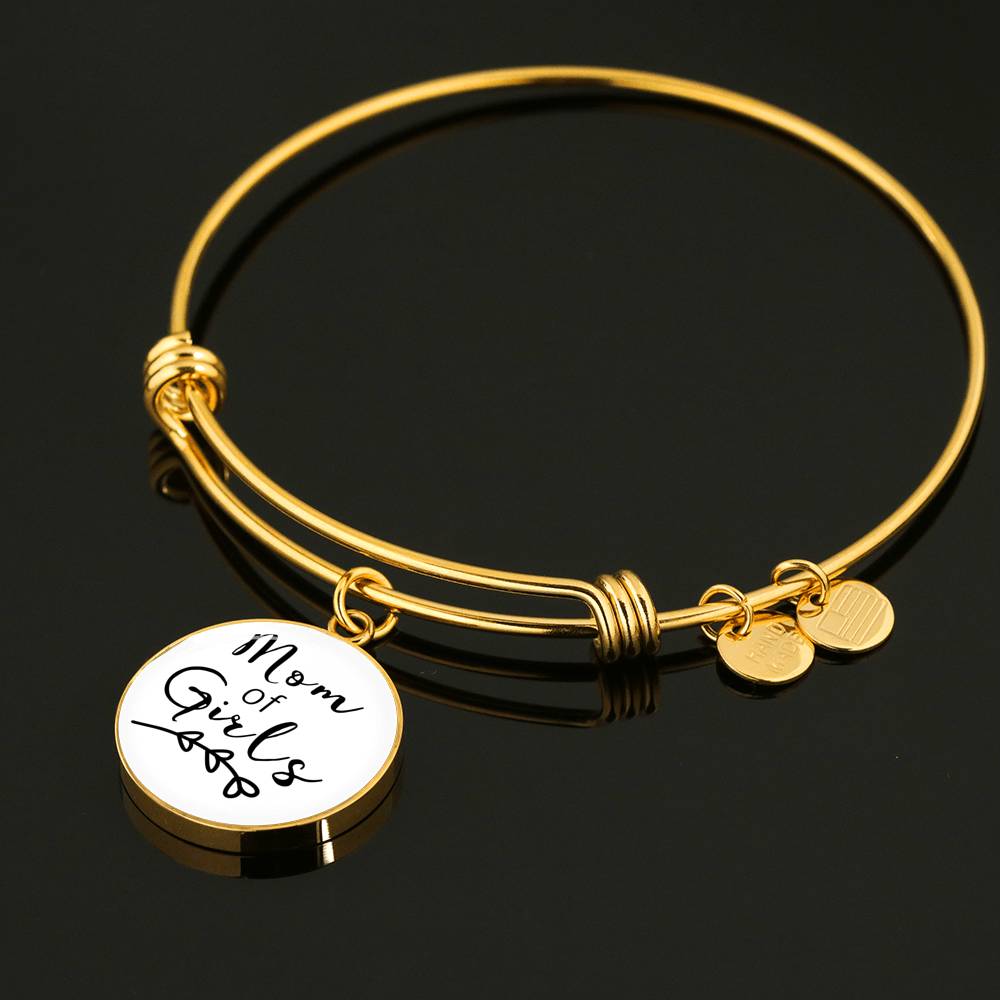 Mom Of Girls - Gold/Silver Round Bracelet - White