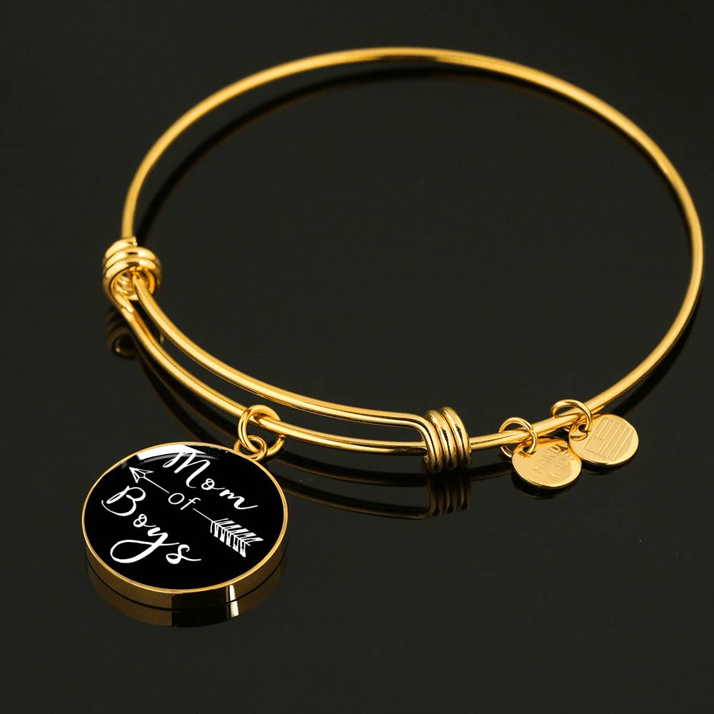 Mom Of Boys - Gold/Silver Round Bracelet - Black