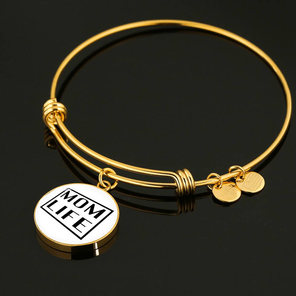 Mom Life - Gold/Silver Round Bracelet - White