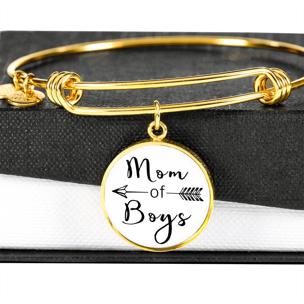Mom Of Boys - Gold/Silver Round Bracelet - White