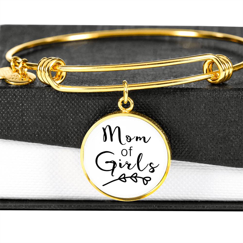 Mom Of Girls - Gold/Silver Round Bracelet - White