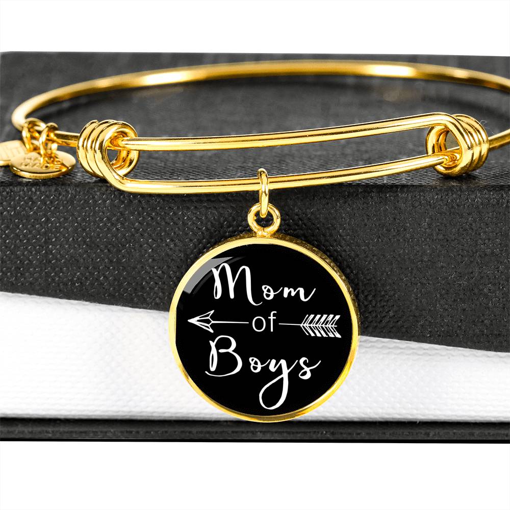 Mom Of Boys - Gold/Silver Round Bracelet - Black