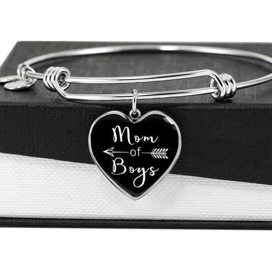 Mom Of Boys - Gold/Silver Heart Bracelet - Black