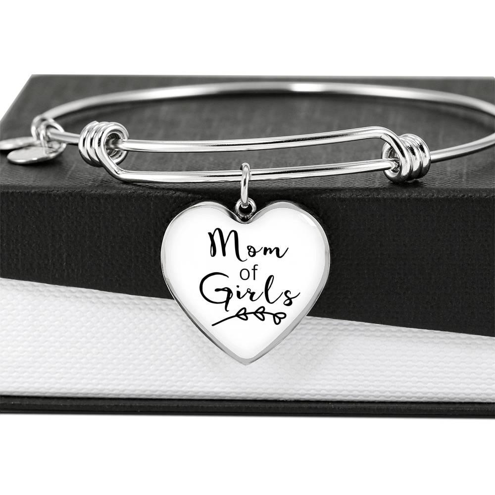 Mom Of Girls - Gold/Silver Heart Bracelet - White