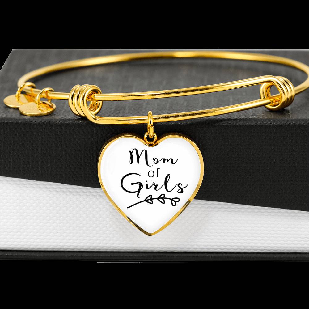 Mom Of Girls - Gold/Silver Heart Bracelet - White
