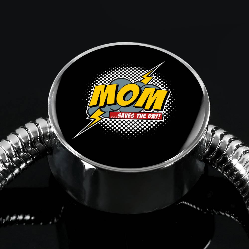 Mom Saves The Day Bracelet Round - Dark