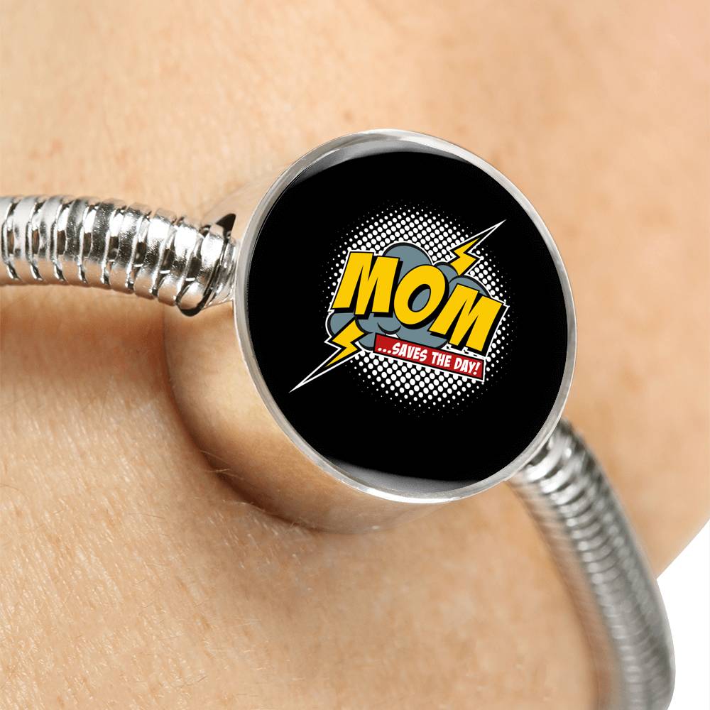 Mom Saves The Day Bracelet Round - Dark