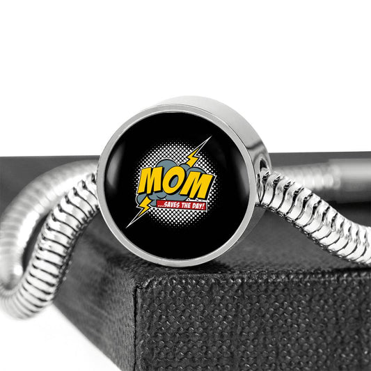 Mom Saves The Day Bracelet Round - Dark