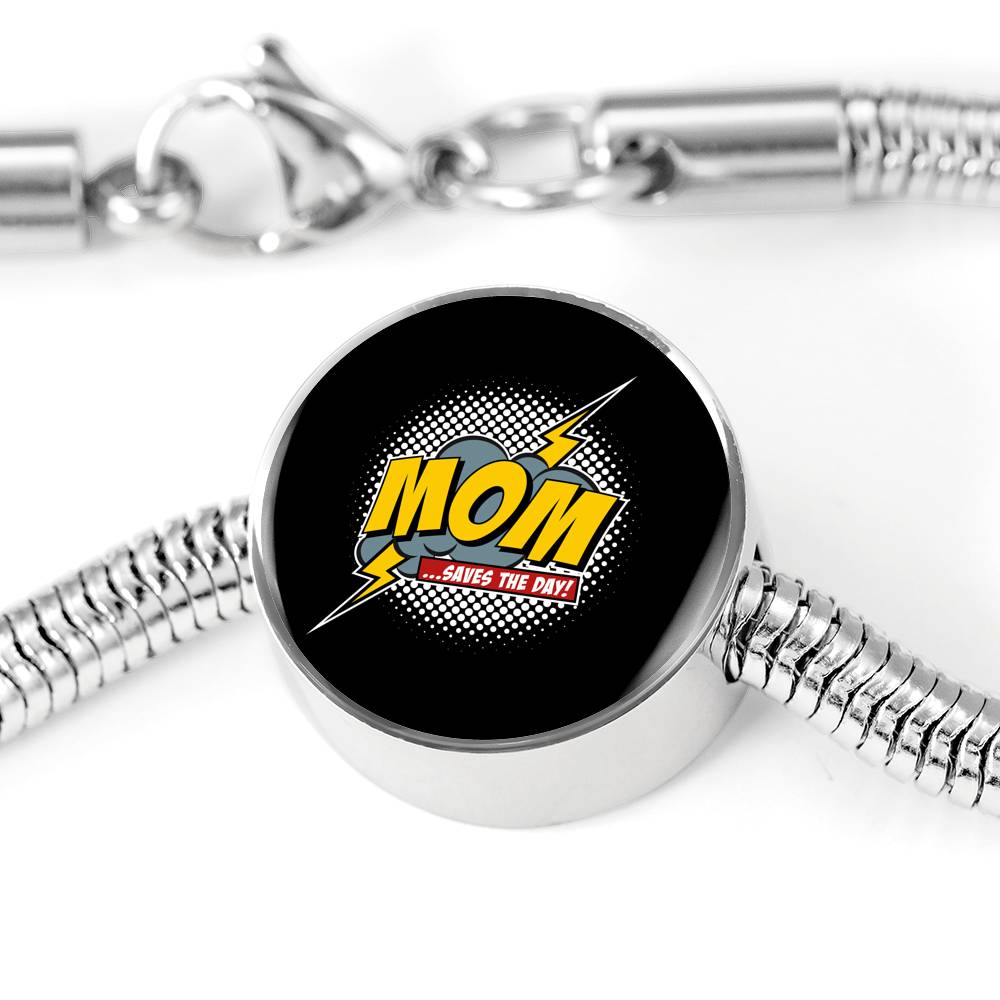 Mom Saves The Day Bracelet Round - Dark