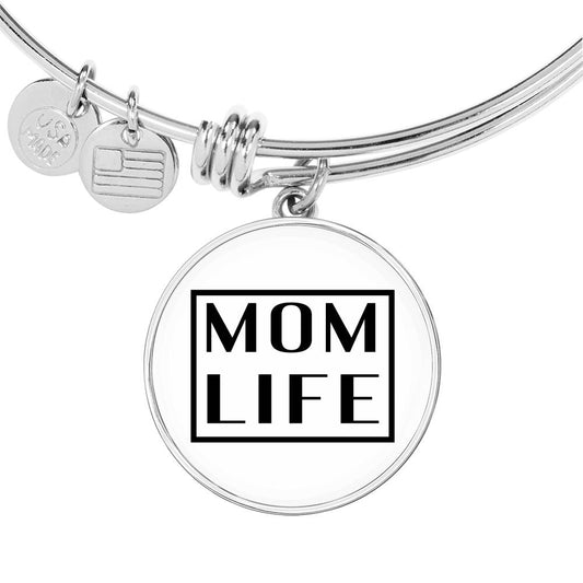 Mom Life - Gold/Silver Round Bracelet - White