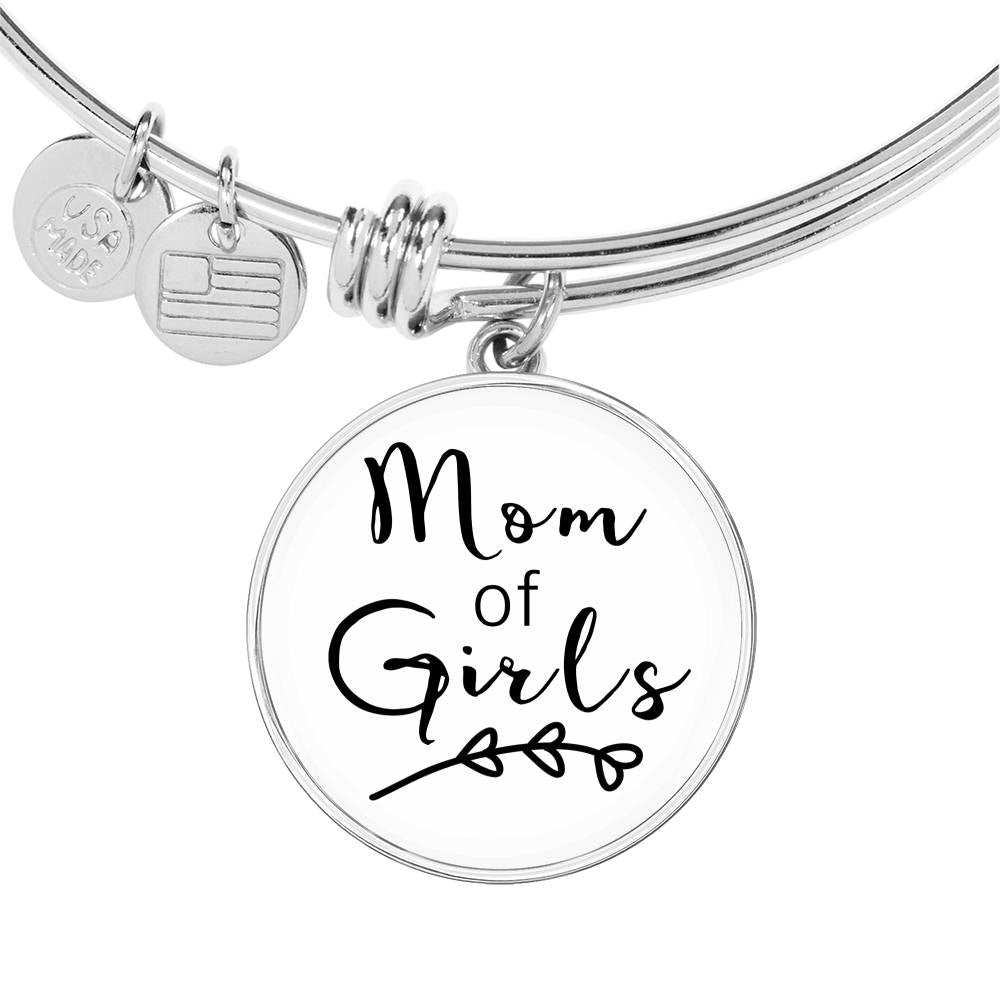 Mom Of Girls - Gold/Silver Round Bracelet - White